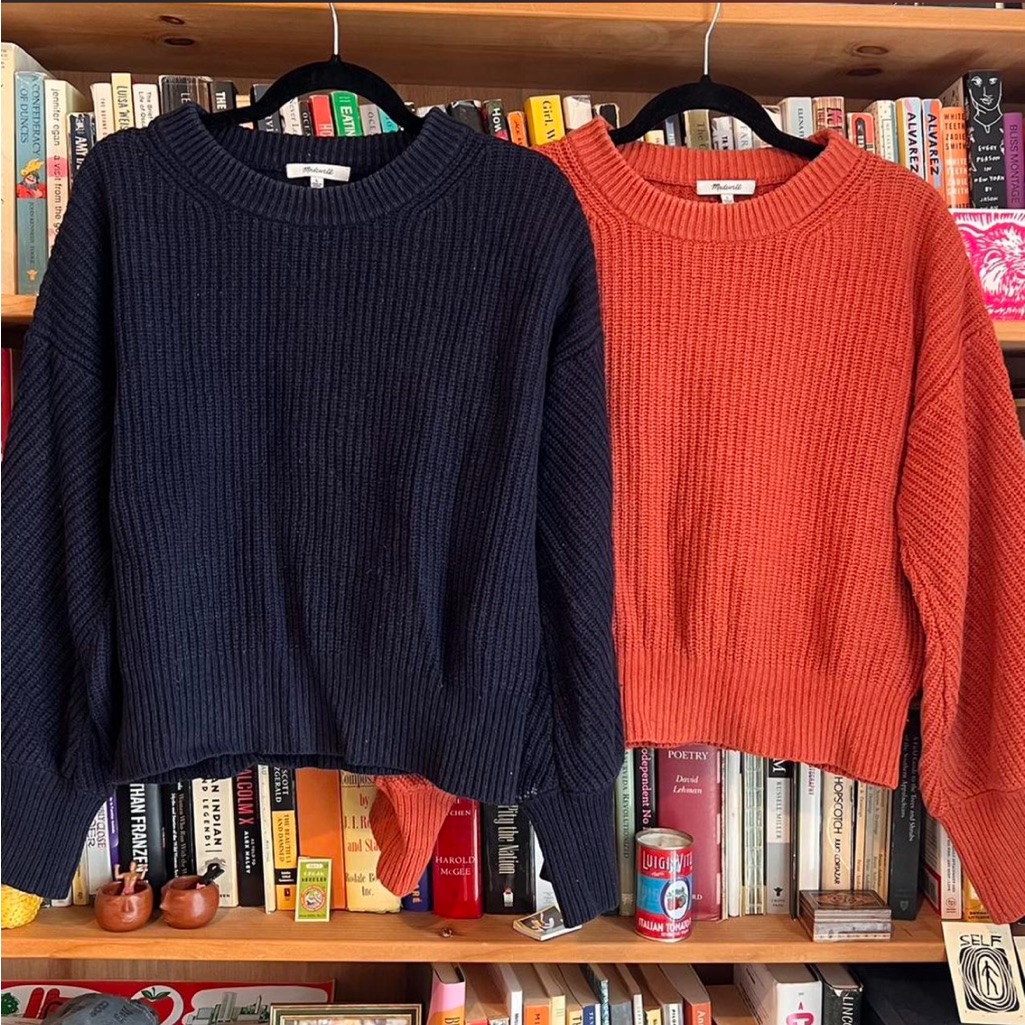 Madewell Navy And Orange Crew Neck Sweaters